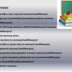 Spis treści: rozmowa kwalifikacyjna, czego chce pracodawca, informacje dla kandydata, jak się ubrać, mowa ciała, grzechy, pytania, czego nie pytać.
